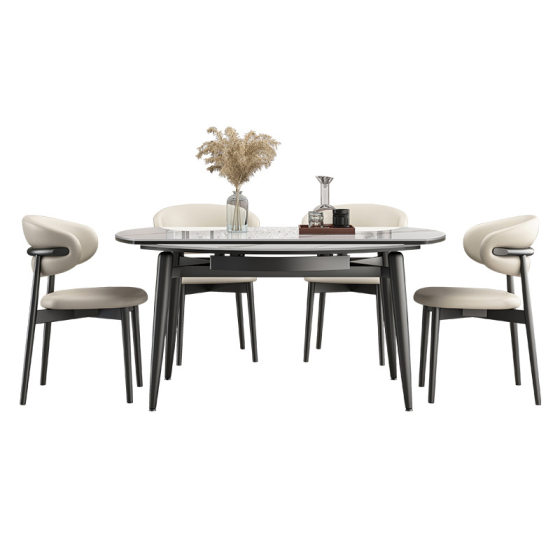 Solid Wood Dining Table Modern Simple Telescopic Dining Table and Chair Combination Variable Round Table Square and Round Dual-purpose Bright Rock Plate Dining Table