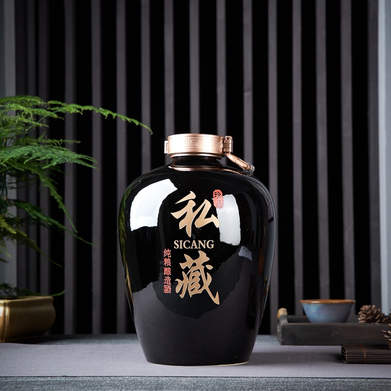 景德镇陶瓷酒坛3斤5斤10斤雕刻家用红黑蓝酒瓶 密封高分子泡酒罐