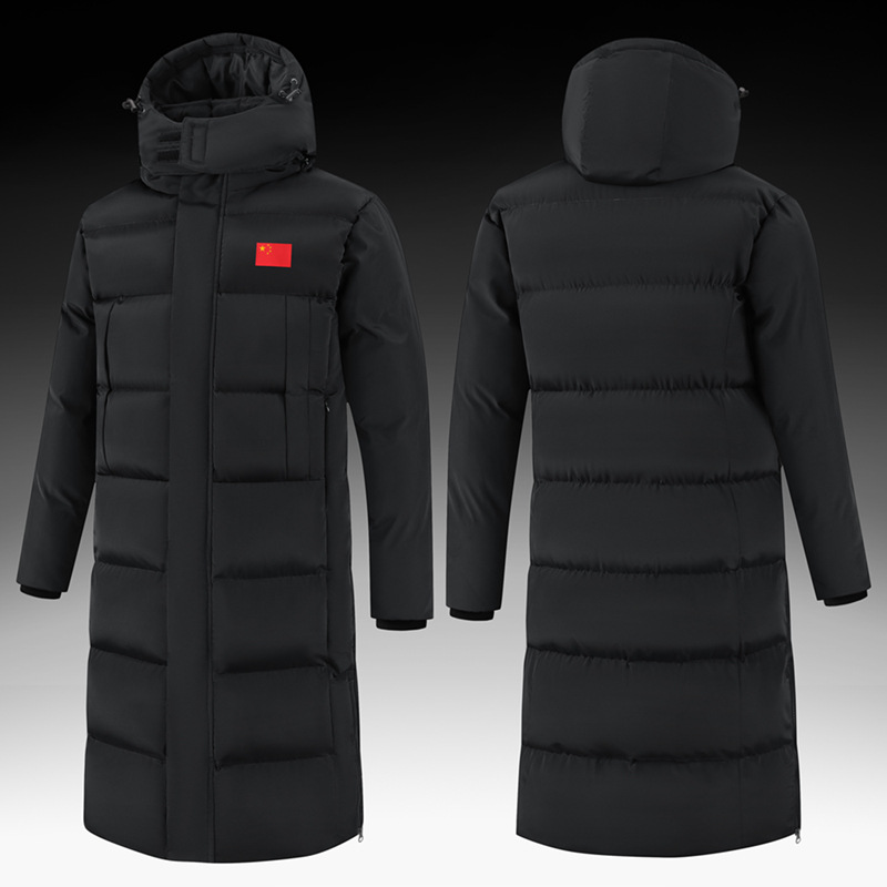 Sports cotton jacket for men and women, fleece-lined, thickened, over-the-knee, long style, winter training coat, art student winter warm cotton coat