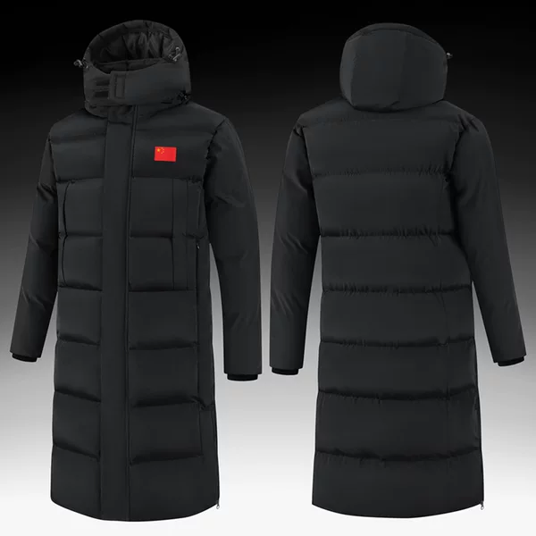 Sports cotton jacket for men and women, fleece-lined, thickened, over-the-knee, long style, winter training coat, art student winter warm cotton coat