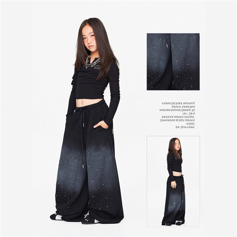 Niños de otoño y invierno marca de moda de baile callejero negro caliente diamante estrella graduado industria pesada Chang Zhao Ha Jazz americano de moda callejera