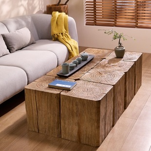 Hotel Homestay Wooden Pier Tree Stump Base Ornaments Vintage Solid Wood Entrance Table Living Room Combination Coffee Table Wooden Stump Flower Rack