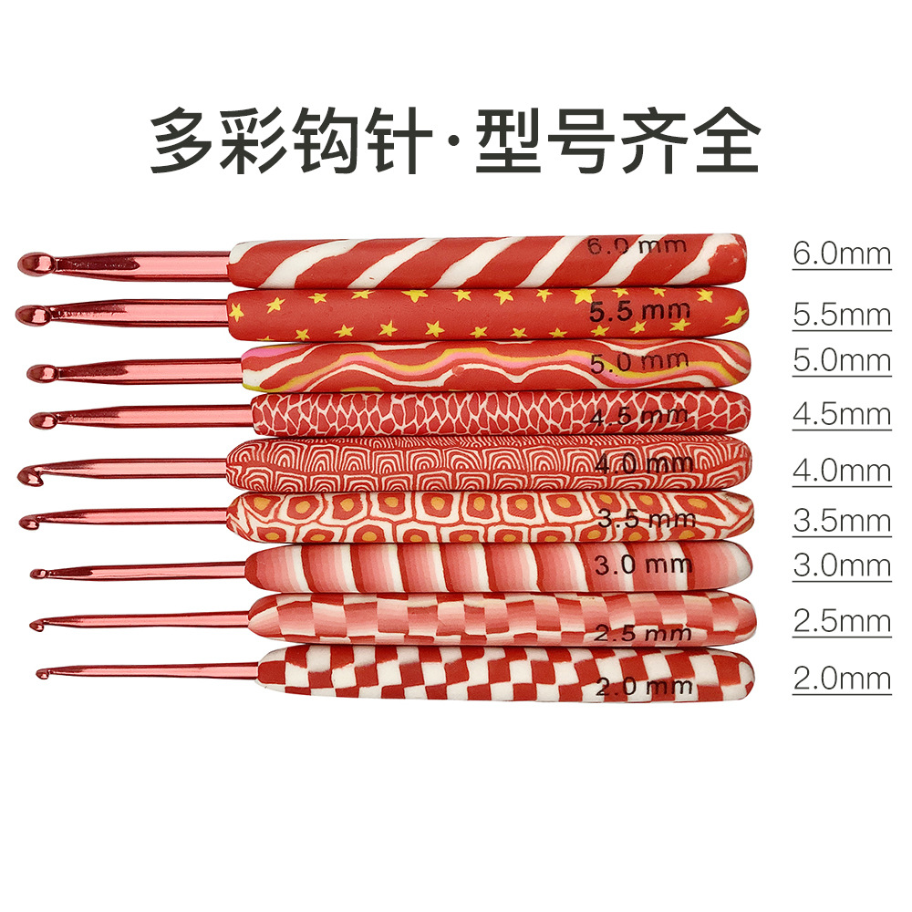 Herramientas de tejer aguja suéter largo rojo arcilla suave mango aluminio crochet conjunto 9 OPP bolsa embalaje