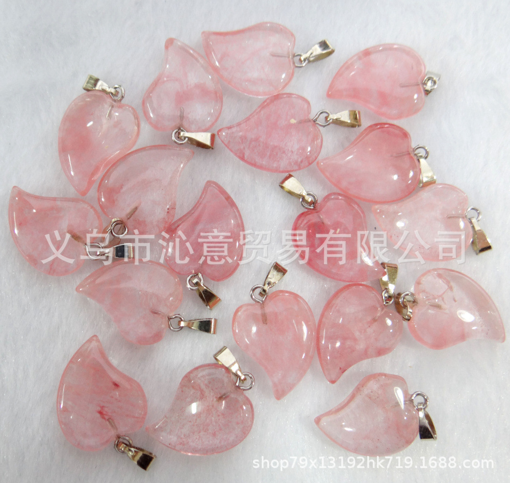 Venta caliente en forma de corazón colgante natural cristal Rosa ágata piedra torcida corazón colgante melocotón corazón collar accesorios Diy