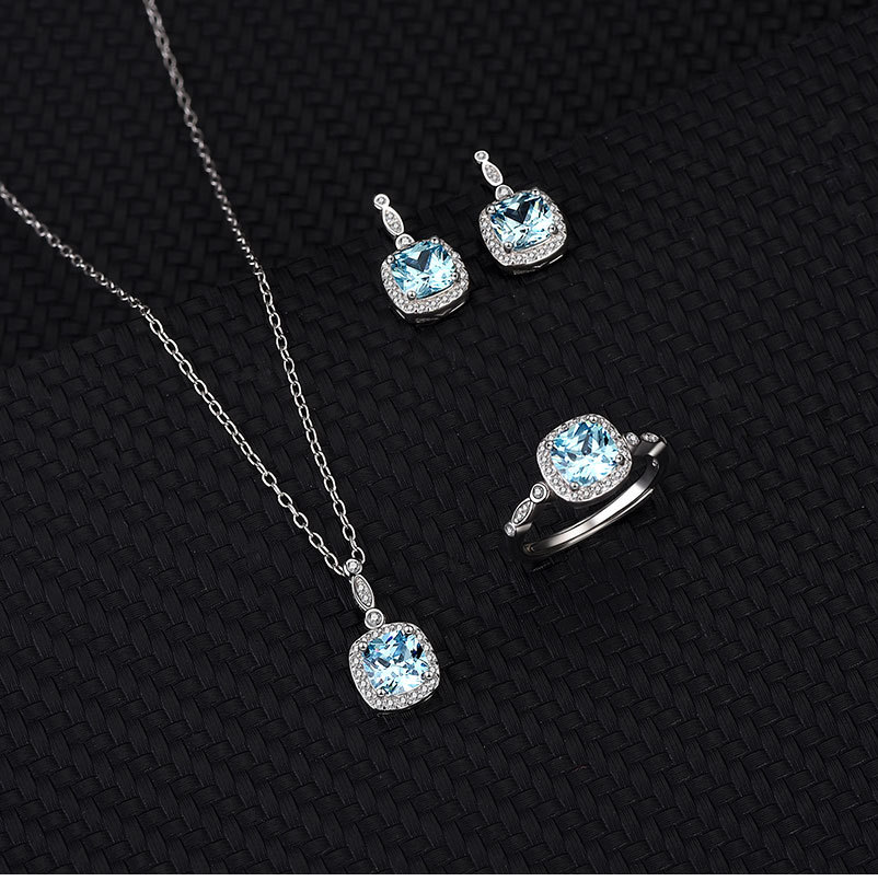 1 Piece 1 Set 1 Pair Basic Square Sterling Silver Plating Inlay Artificial Gemstones Pendant Necklace display picture 1