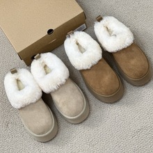 原标2025冬季新款真皮毛领短靴羊皮毛一体雪地靴保暖厚底休闲女靴