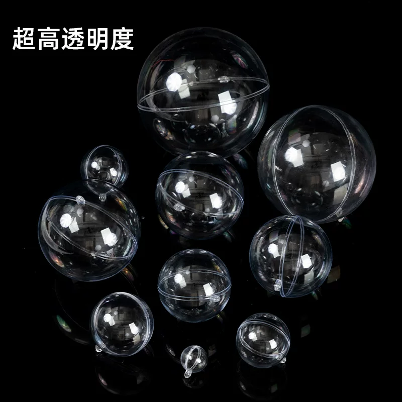 acrylic transparent ornament ball, split fillable, for Christmas and window displays, 4–20 cm