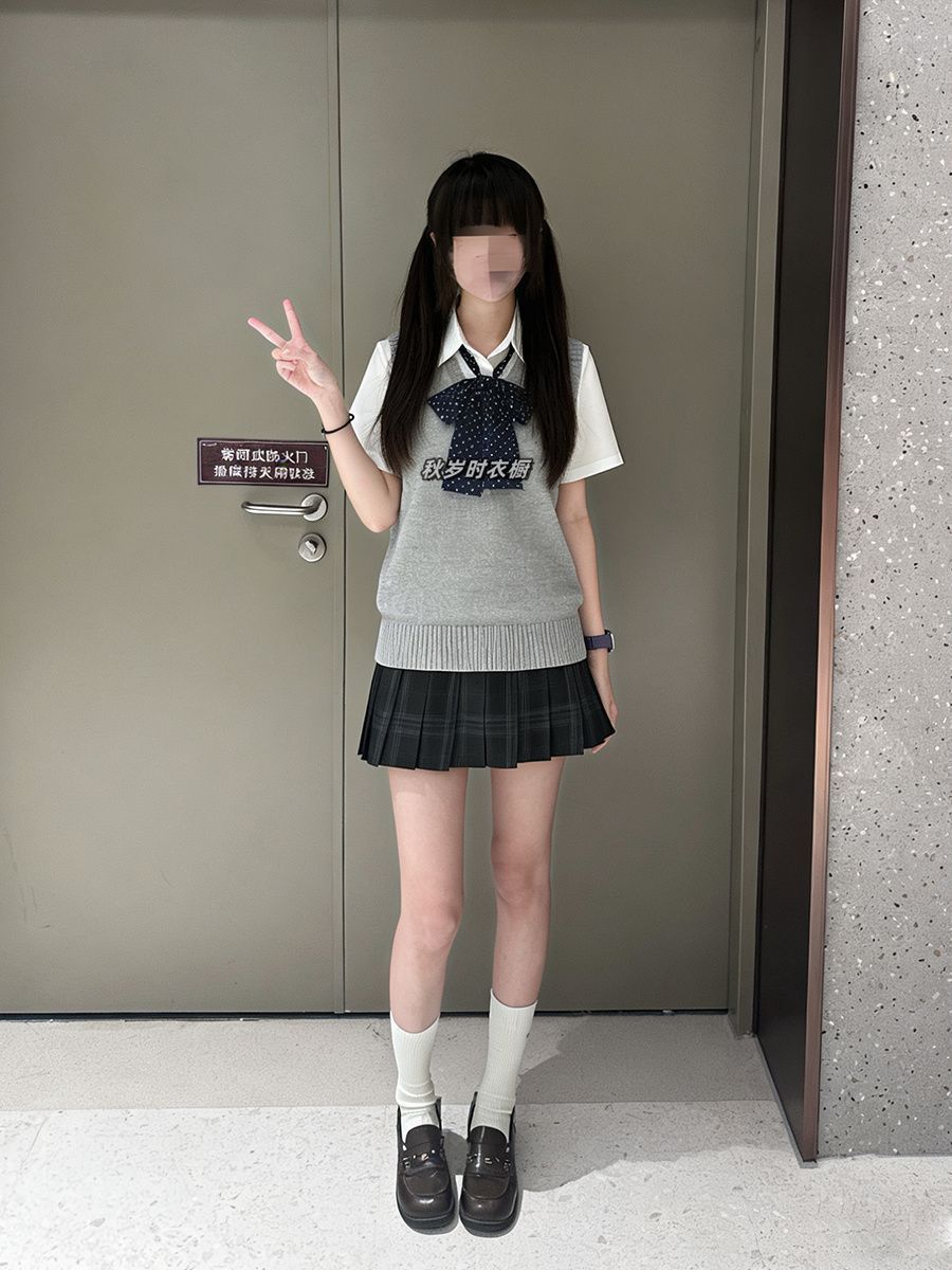Summer schoolgirl style Japanese outfit JK uniform basic gray knitted vest short-sleeved shirt school supply soft girl set
