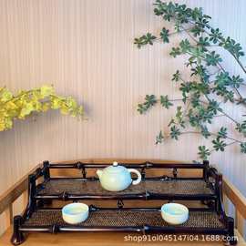 筇竹大漆茶盘功夫茶具复古茶托干泡茶托盘双层新中式茶具