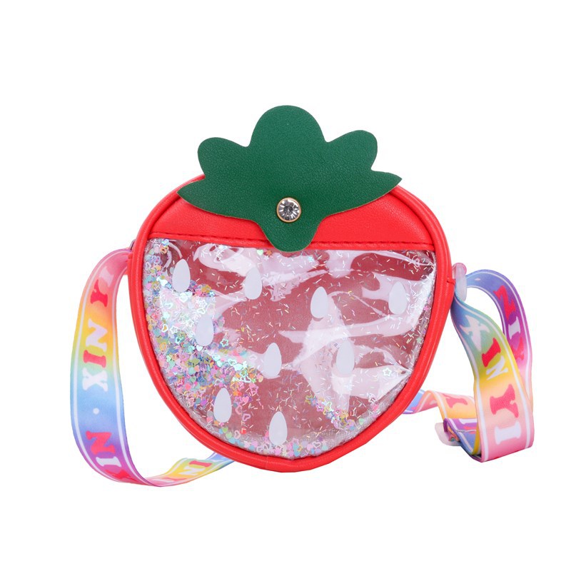 Nuevo bolso de lentejuelas para niños lindo pequeño bolso de hombro para niños y niñas de fresa mini monedero transparente para niños