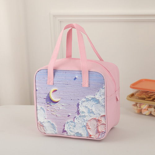New fashionable women's handbag insulated bag Oxford cloth printed zipper lunch bag wholesale