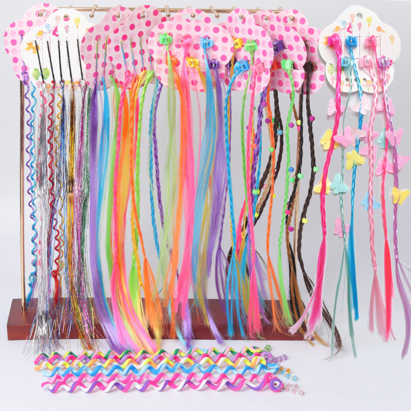temu Xiyin Hot Sale Children's Colorful Hair Extension Wig Hair Accessories Braided Color Rope Headdress Elastic Beaded Hair Braiding Artifact