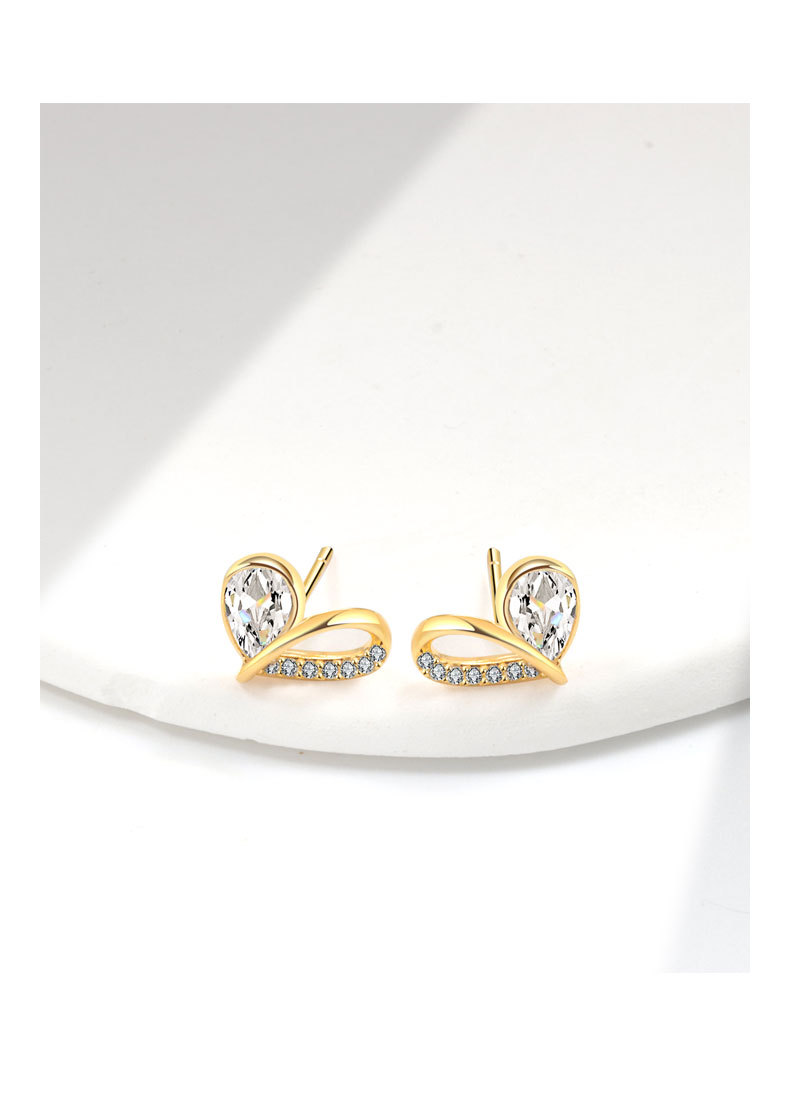 Plating Design 1 Pair 925 Sterling Silver Zircon 925 Sterling Silver Earrings Heart Shape Ear Studs