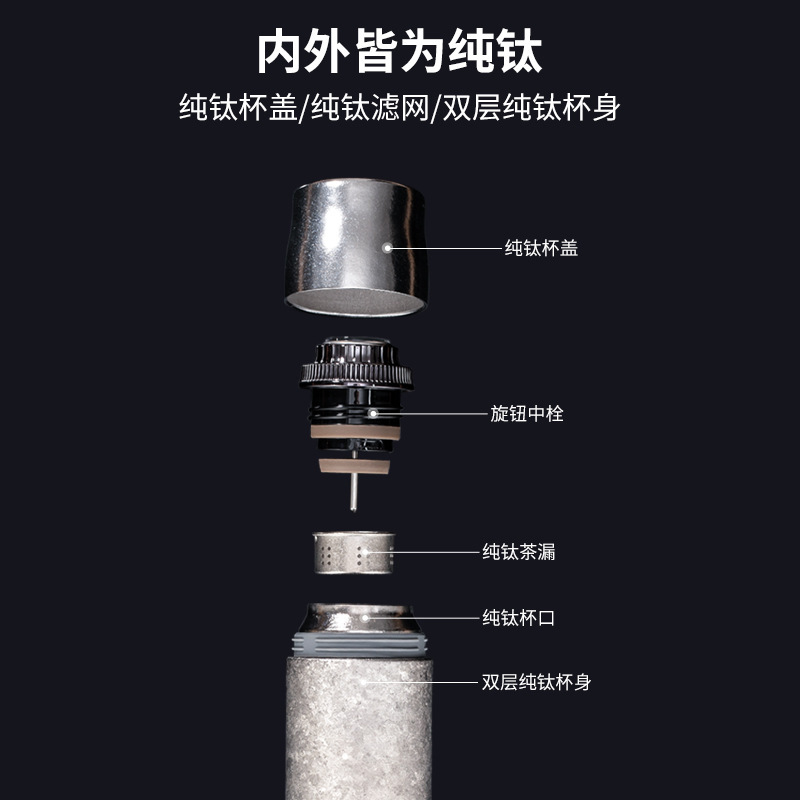 ハイエンド機械式温度表示二層純チタン断熱カップ、高価値、大容量、茶水分離、ポータブルティーカップ卸売|undefined