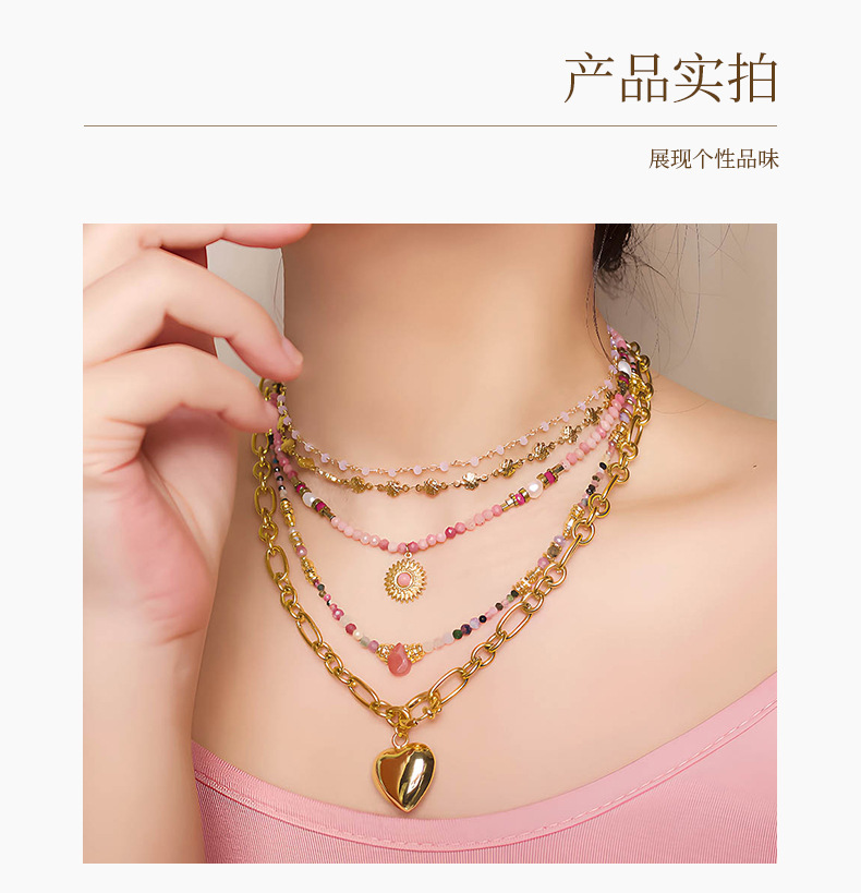 Linglang Handmade Rhodochrosite Beaded Necklace Pearl Necklace Pendant Necklace Natural Stone Jewelry