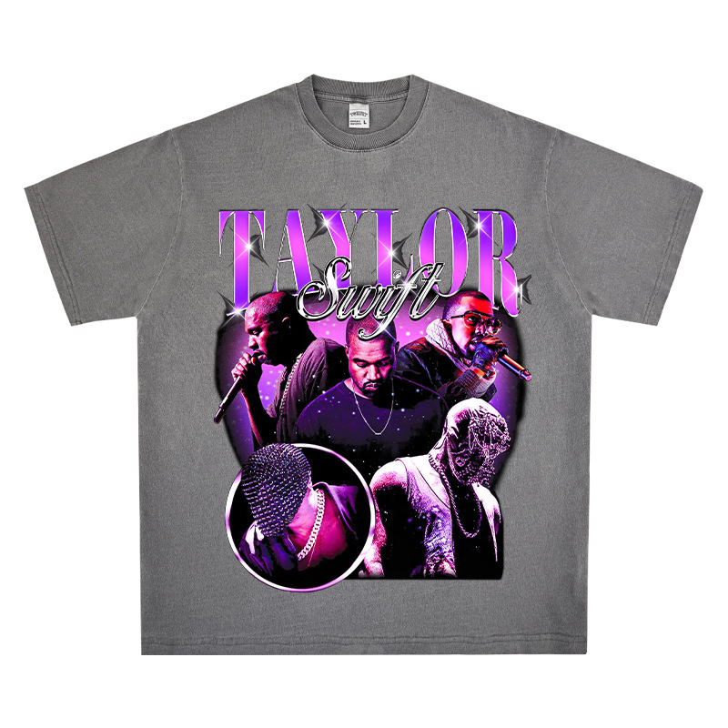 Retro KANYE WEST Spoof KANYE taylor Camiseta de manga corta suelta de algodón pesado