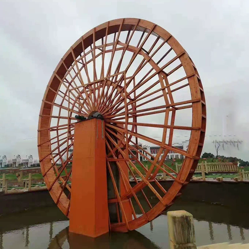 Индивидуальное антикварное водяное колесо из карбонизированного цельного дерева с моторной педалью, водяное колесо из цельного дерева, проект ландшафтной инженерии на открытом воздухе