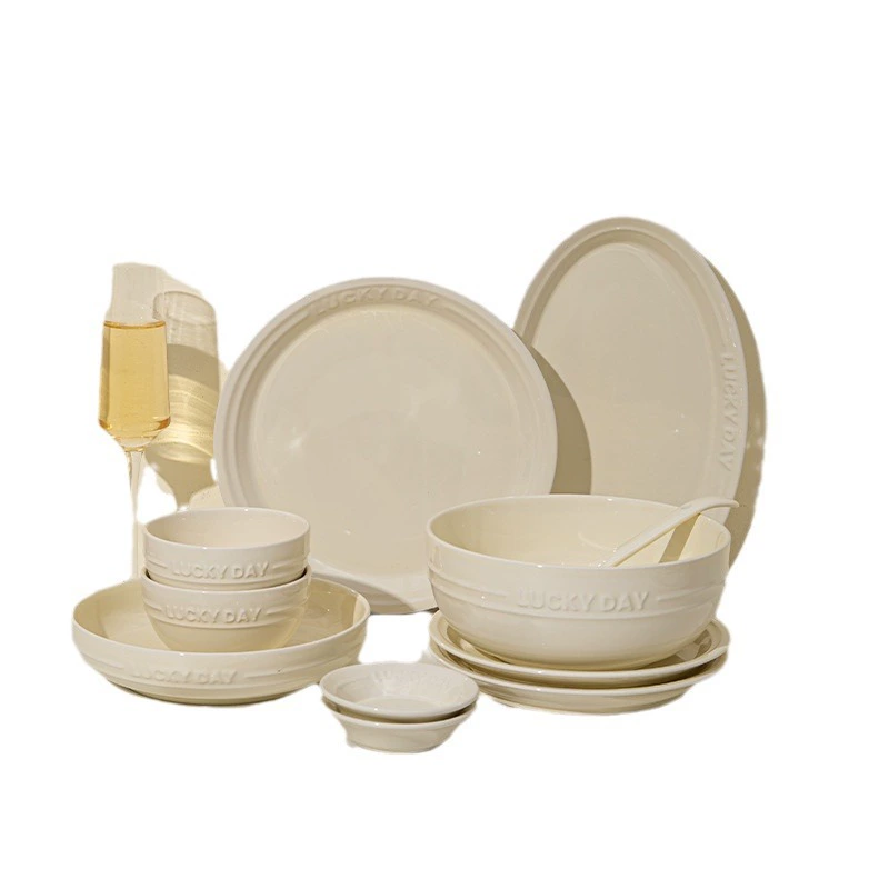 Underglaze color thick bowls and plates for housewarming, high-looking tableware and dishes sets, rice bowls, household simple bowls, spoons, soup bowls and plates