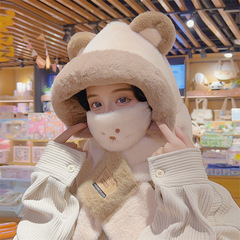 Christmas gift cute deer antler bear ears hat scarf set of two for women autumn and winter warm anti-cold versatile