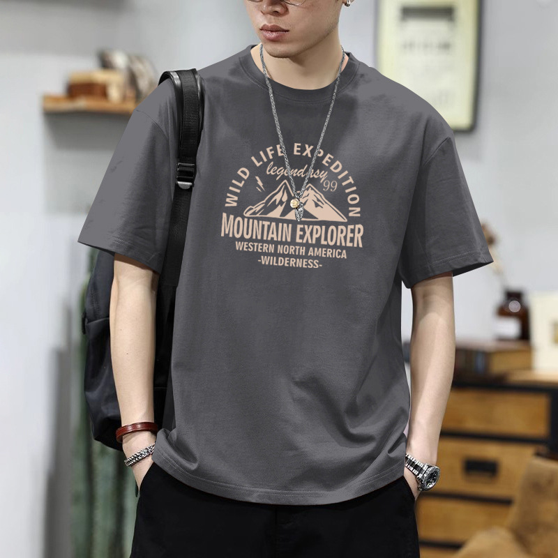 Street Fashion Pure Cotton Short-Sleeved T-Shirt for Men, Round Neck, Loose Fit, Slimming, Stylish and Handsome, Casual Daily Wear for Boys