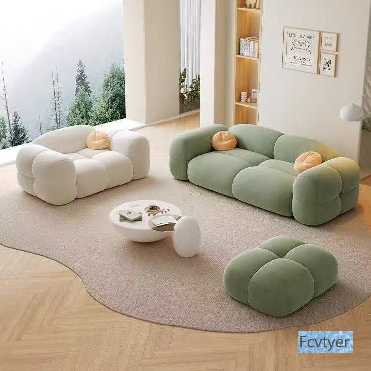 Dream Sail Jelly Living Room Three-Seater Rental Apartment Fabric Sofa Small Apartment Cream Row Double Baby Style Sofa