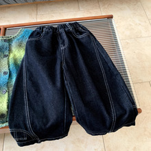 色系2025秋季新款童裤儿童韩版百搭原色牛仔裤男童宽松哈伦裤潮