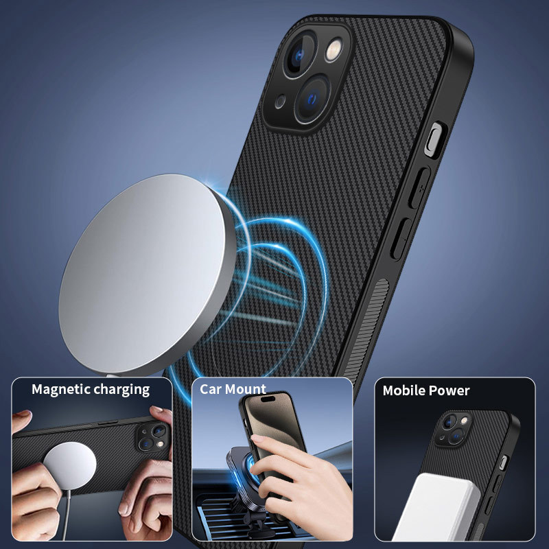Aplicable a Apple iPhone16ProMax Carbon Fiber Imán para teléfono móvil 15Pro Funda protectora anti-caída con patrón de cuero image 5