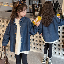 女童春季牛仔衬衫外套2024新款大儿童洋气休闲纯色夹克风衣春秋装