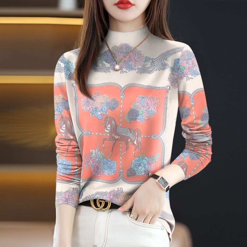 Clearance Sale Foreign Trade Middle-Aged and Elderly Women's Fleece-Lined Thickened Base Shirt Long-Sleeve T-Shirt Fashionable Loose Slimming Top Clearance Sale Foreign Trade Middle-Aged and Elderly Women's Fleece-Lined Thickened Base Shirt Long-Sleeve T-Shirt Fashionable Loose Slimming Top