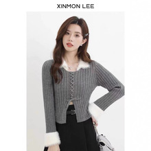 韩版ins设计感上衣毛边针织衫春秋新款女士高级感气质修身显瘦