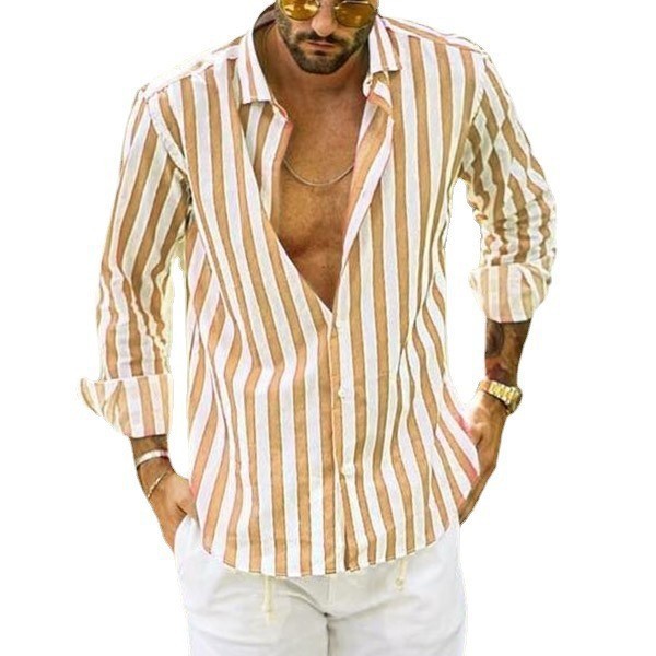 231g Weight Long Sleeve Sleeve Length 4-Way Stretch Fabric, Polyester Fabric Type Regular Top Length Blouse Tops Type Casual Occasion Turndown Neckline Breathable Function Slim Fit Type Stripe Pattern Spring, Autumn Season Men's Gender Streetwear Style Wholesale Men's Streetwear Stripe Long Sleeve Men's Tops 13
