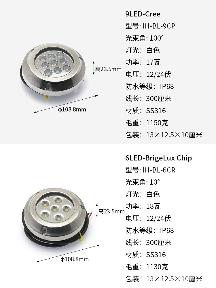 Marine Yacht Deck Light Waterproof 12Vdc Outdoor Led Atmosphere Light Work Light Rv Off-Road Vehicle Lighting