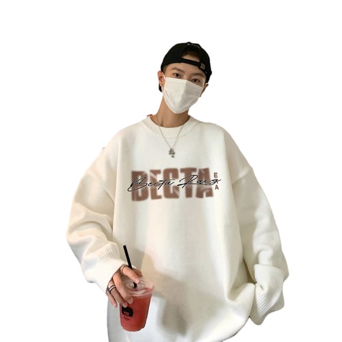 Men's Round Neck Knit Sweater, Japanese Retro Slouchy Style, Autumn/Winter Version, Trendy Brand Loose Hooded Top