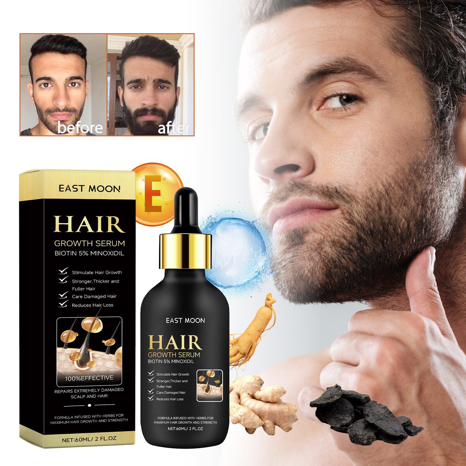 East Moon Barthaarbehandlungsflüssigkeit, pflegende, starke Bartbehandlungsflüssigkeit für Männerbarthaar_voghion.com