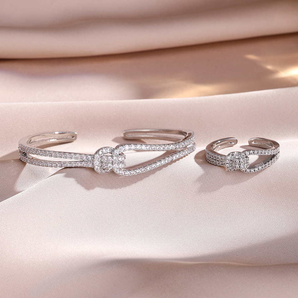 Rakol set bracciale aperto e anello con zirconi per donna gioielli_voghion.com