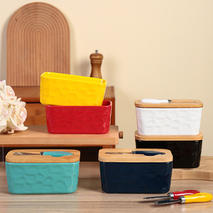 Multi-color stone pattern pure color with spatula bamboo lid sealed butter box/silicone sealed multi-function butter box