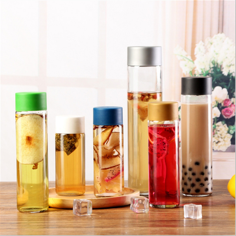 创意饮料果汁杯VOSS玻璃瓶250-800ml奶茶瓶密封直筒饮料芙丝杯