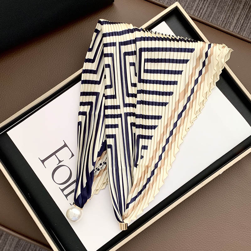 Hebilla de succión magnética collar de perlas bufanda de seda larga y estrecha bufanda de cuello femenino con camisa bufanda fina bufanda de seda plisada bufanda