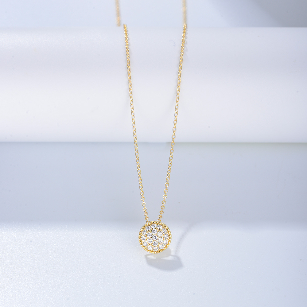 Estilo explosivo transfronterizo europeo y americano s925 plata esterlina circón colgante redondo collar moda femenina todo fósforo cadena de clavícula personalizada del fabricante