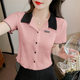Contrast Lapel Short-sleeved Shirt Women's 2025 Summer New French Style Elegant Shirt Pleated Shirt Short Top