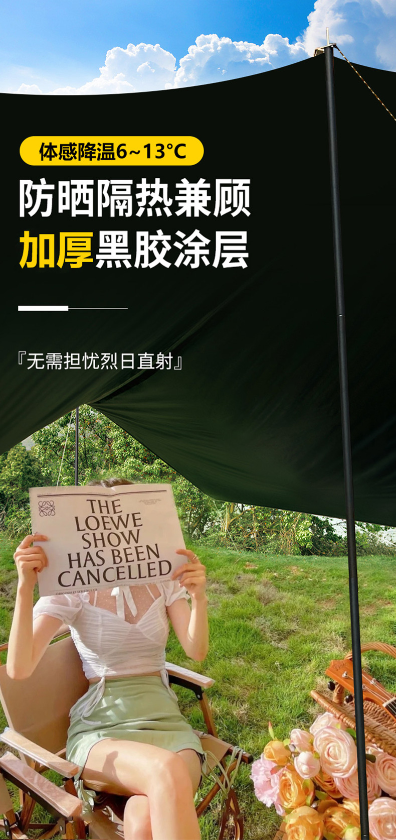 Car Side Canopy Tent for Camping and Travel, Car Side and Rear Sunshade, Rainproof, Outdoor Uv Protection