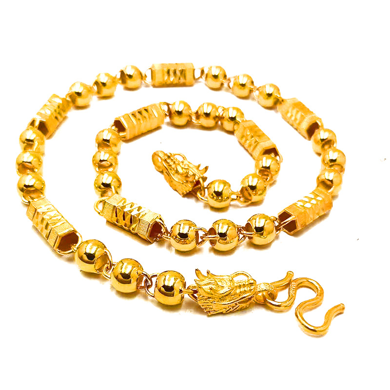 Men's 10mm Dragon Head Necklace With Carved Hexagonal Beads_voghion.com