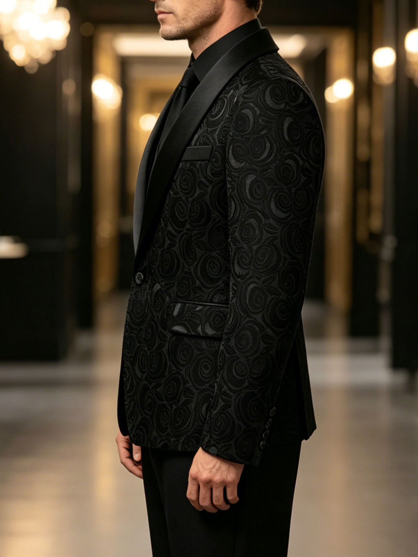 Abito da uomo tre pezzi per cerimonia con giacca e gilet jacquard_voghion.com