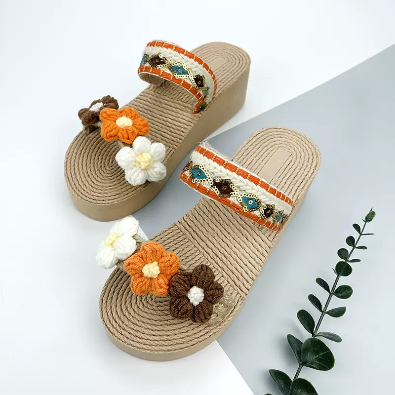 夏季休闲厚底拖鞋女外穿花朵波西米亚民族风坡跟防滑时尚eva鞋子