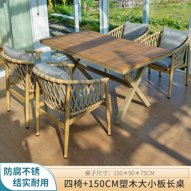 Cuatro sillas 150cm mesa larga de tablero de madera de plástico