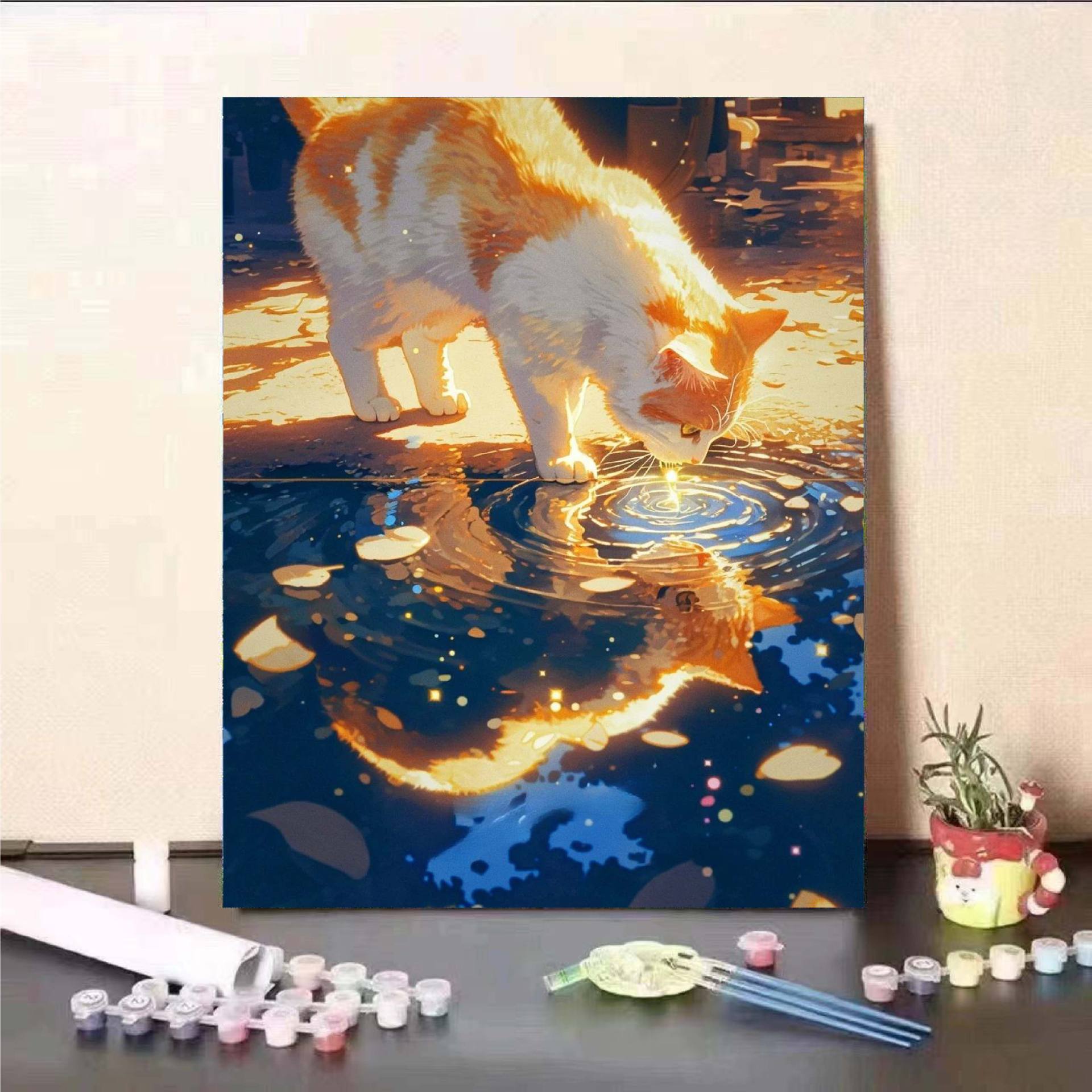 Luna gato diy pintura digital al óleo 2024 nuevo sistema de curación pintura al óleo de relleno acrílico descompresión regalo pintado a mano