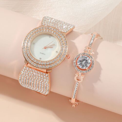 Ladies diamond-encrusted simple steel band quartz watch internet celebrity women's watch set 5pcs/set
