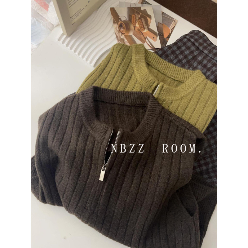 (2개) 가을과 겨울 2024 새로운 복고풍 스타일 세련된 올드 머니 스타일 하프 지프 조끼 스웨터 여성의 단색