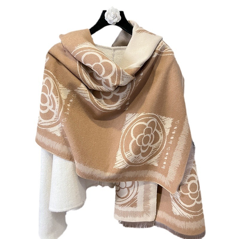 Sciarpa di lana calda e aria condizionata, semplice e versatile scialle double face in cashmere e camelia da donna, autunno e inverno_voghion.com
