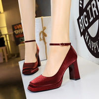 9982-K105 Style Banquet High Heels Wedding Shoes Coarse Heels Super High Heels Waterproof Platform Silk Strap Single Shoes
